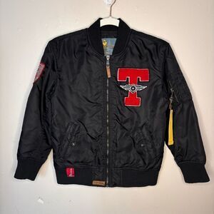 Top Gun Tomcat Black Bomber Jacket Chenille Patches Pockets Kids Sz 10